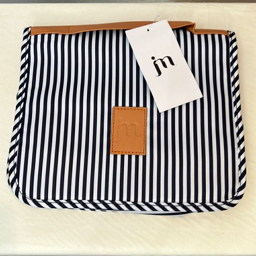 Jessica Moore Makeup Bag Striped Toiletry Bag  Navy Blue white 5 Compartments
